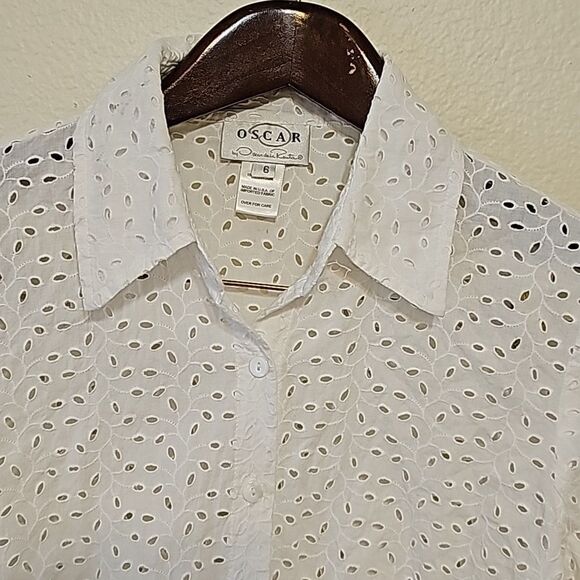 Oscar de la renta Eyelet button down shirt size 6 - Picture 2 of 10